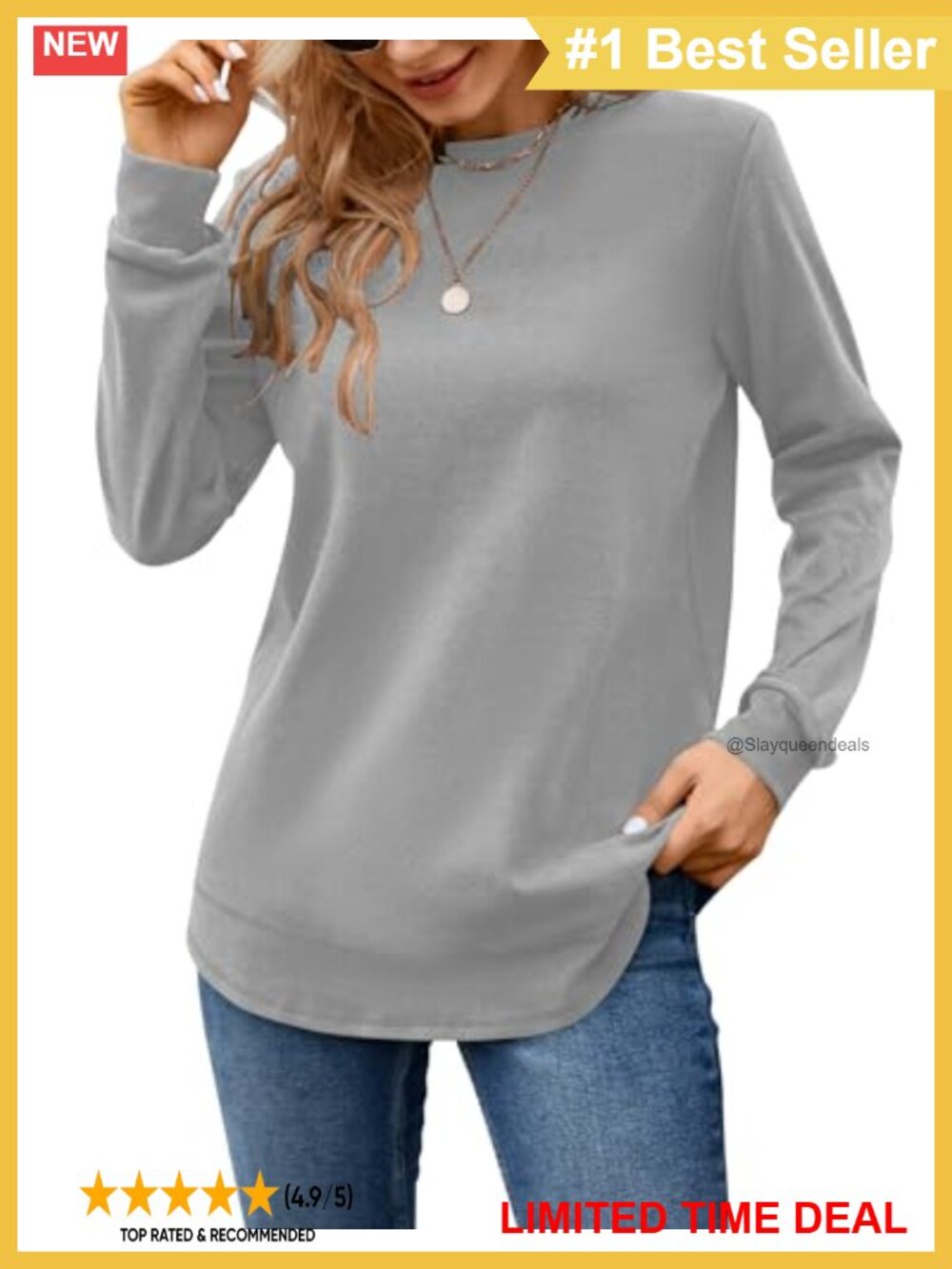 Women's Crewneck Tunic Sweatshirt Long Sleeve Pullover Top